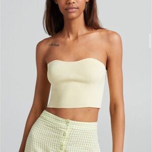 Yellow ribbed knit tube top